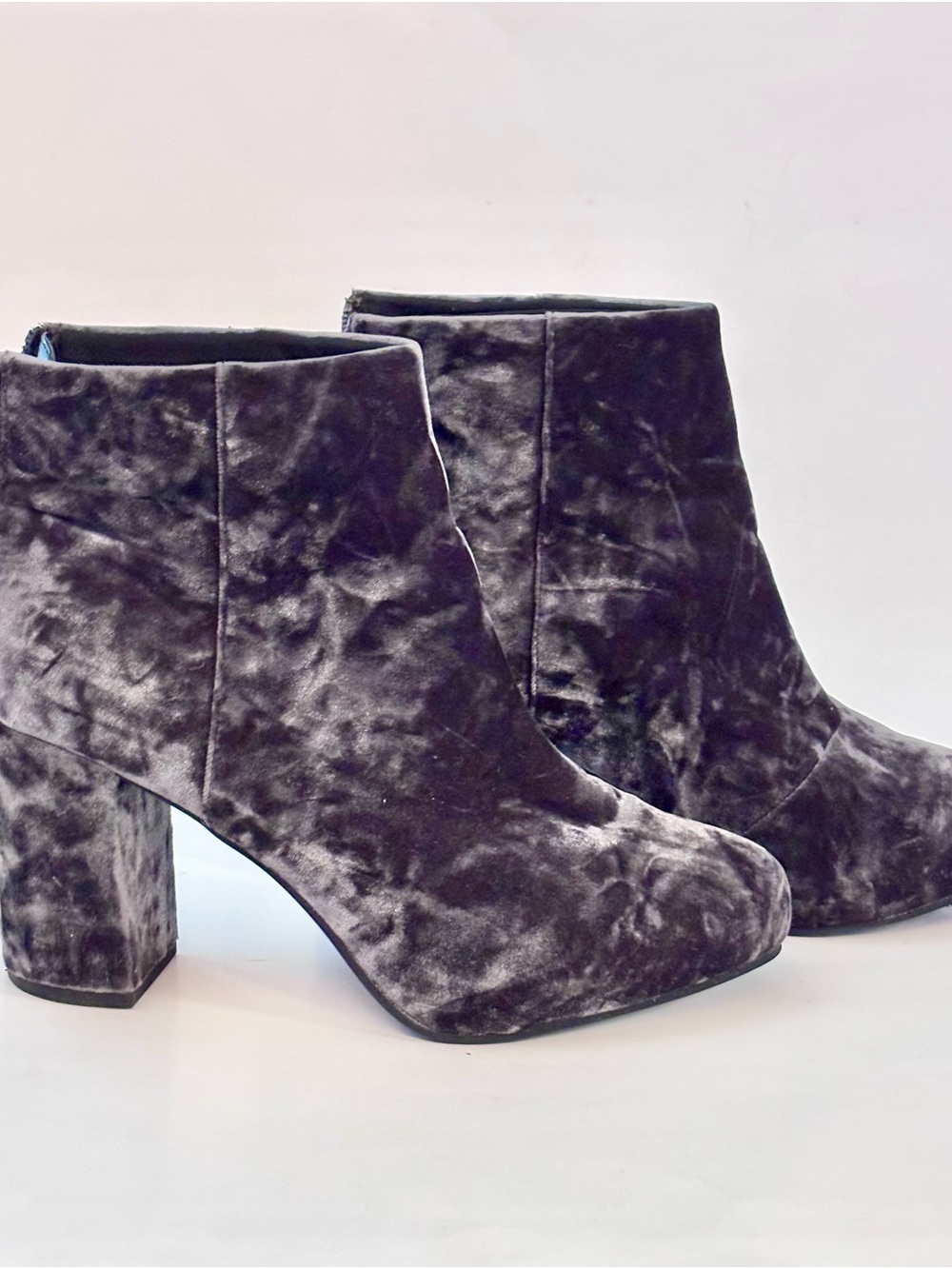 Velvet Block Heel Ankle Boots in Charcoal - Women